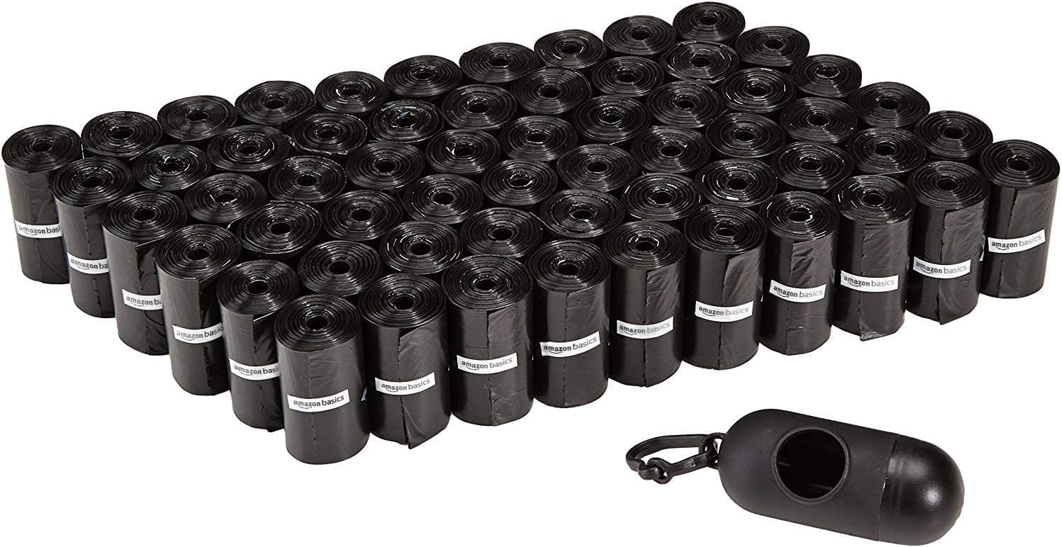 Dog Poop Bags with Dispenser and Leash Clip, Unscented, 900 Count, 60 Pack of 15, Black, 13 Inch x 9 Inch