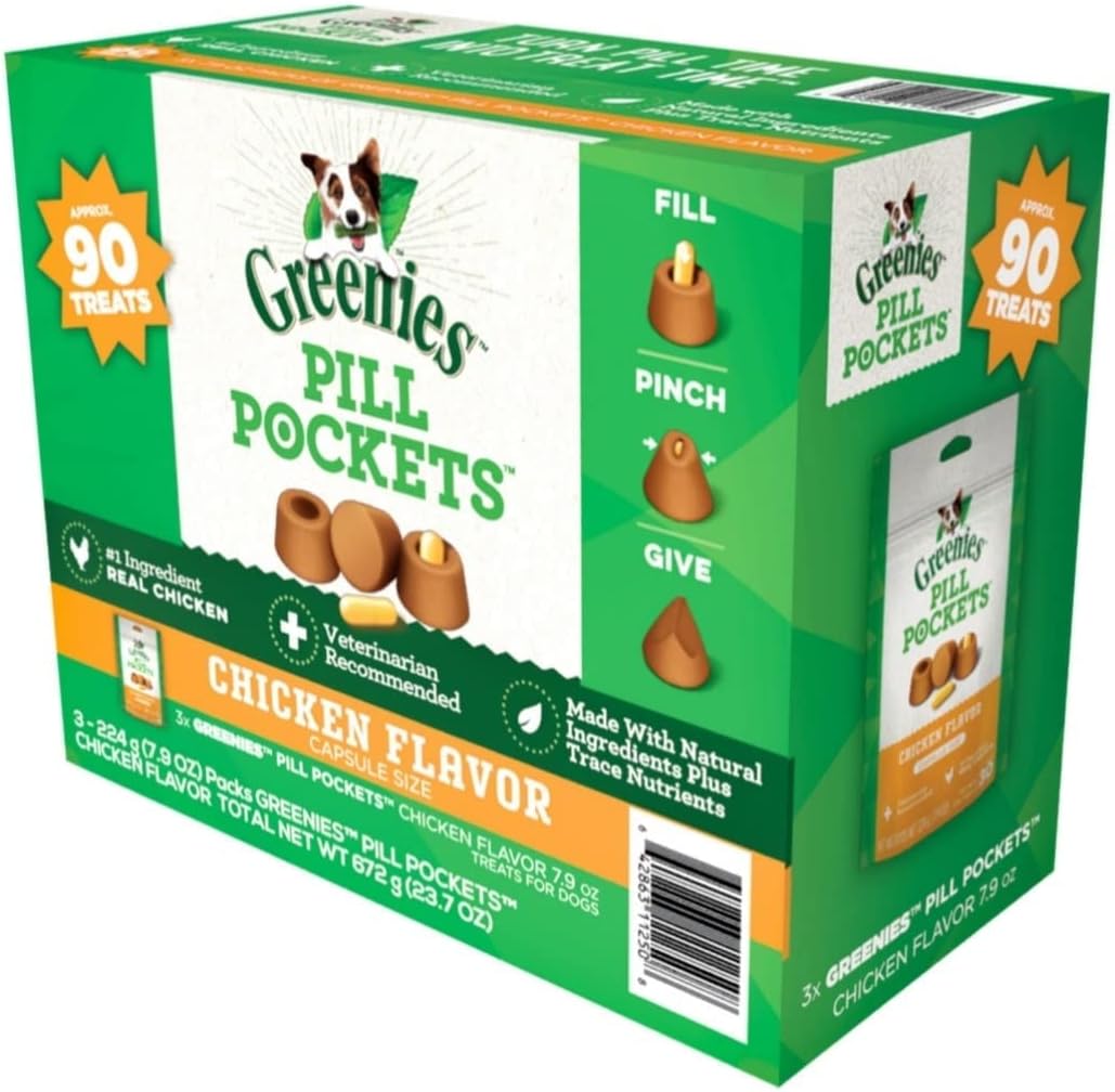 Greenies Chicken Flavor Capsule Size Pill Pockets Treats for Dogs 3 /7.9 Oz Net Wt 23.7 Oz.