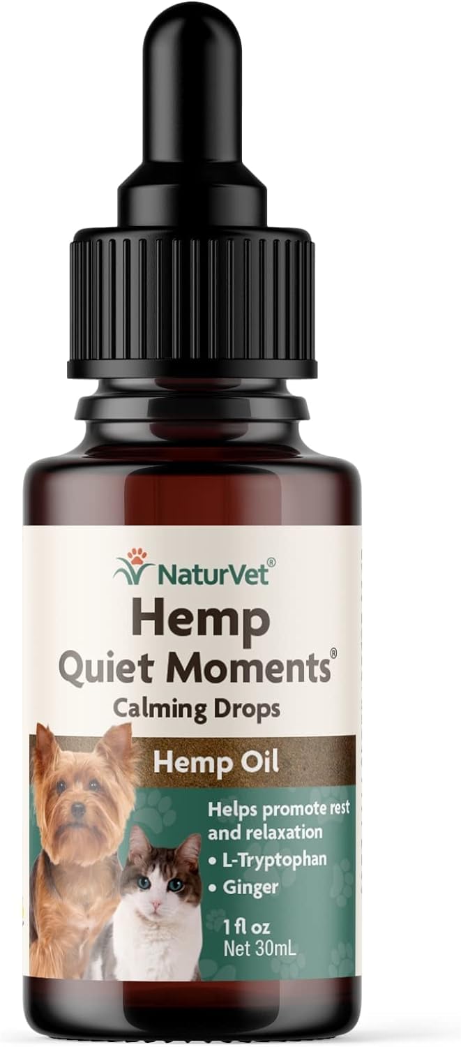 NaturVet Hemp Quiet Moments Calming Drops for Dog and Cat, 1oz.