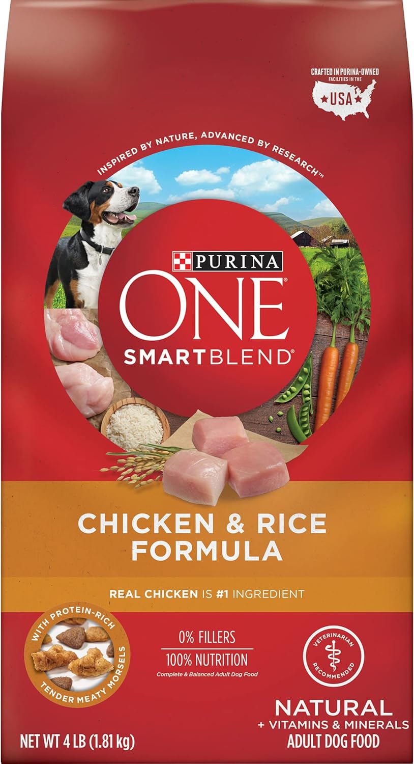 Purina ONE Chicken and Rice Formula Dry Dog Food - (Pack of 4) 4 lb. Bags.