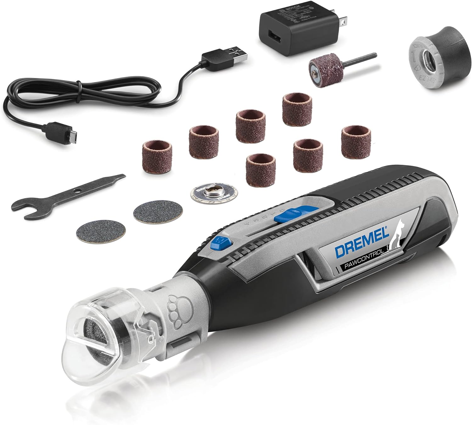 Dremel Paw Control Dog Nail Grinder & Trimmer Kit with 60 Grit Rotary Tool Sanding Bands .